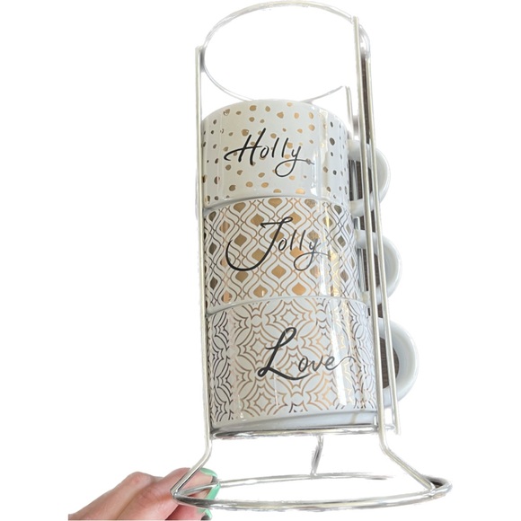 SET OF THREE WHITE COFFEE MUGS WITH DISPLAY STAND - Picture 2 of 6